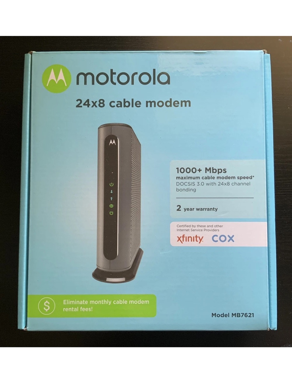 Motorola MB7621 24x8 DOCSIS 3.0 Cable Modem Xfinity Cox w/ Power Adapter